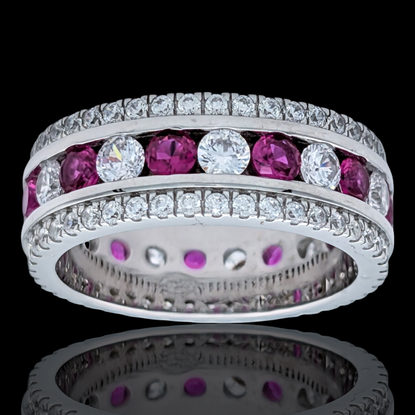 Bague Éternité Argent 925 Rhodié Corindon Rouge Oxydes de Zirconium