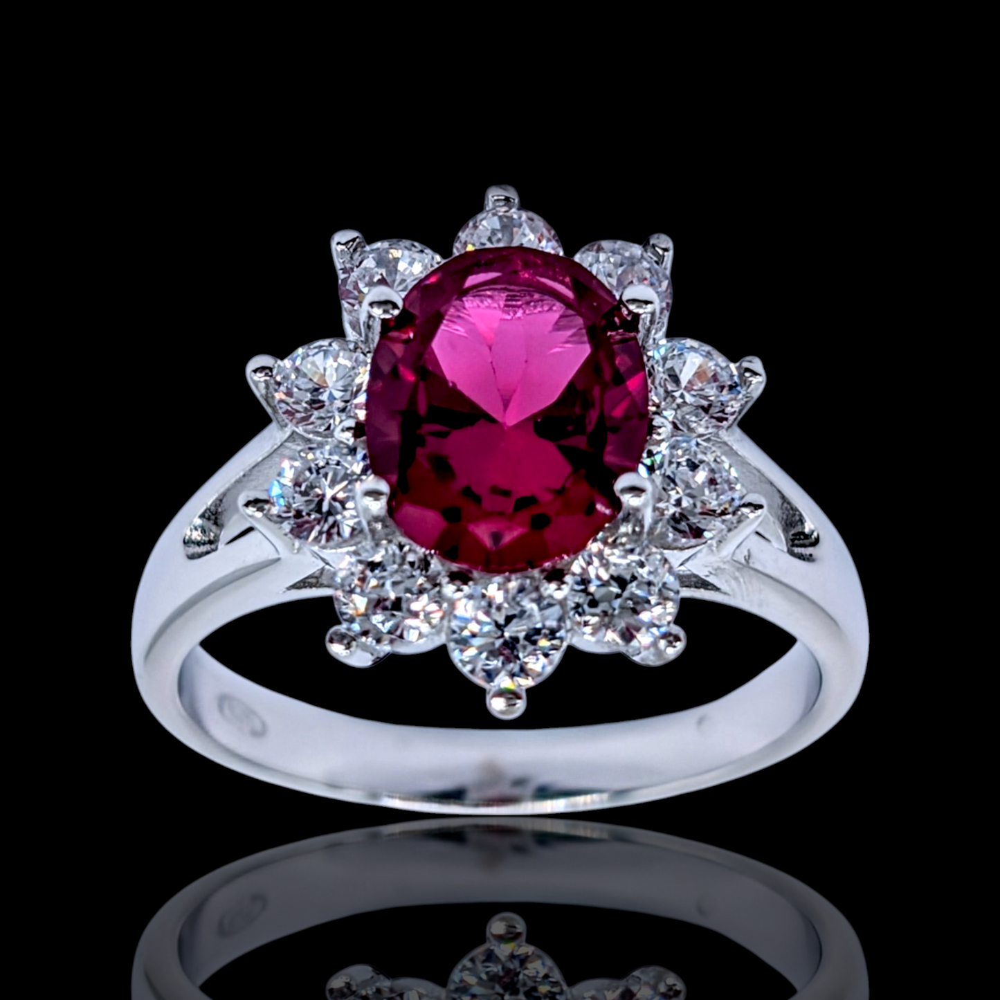 Bague Lady Argent 925 Rhodié Corindon Rouge Oxydes de Zirconium