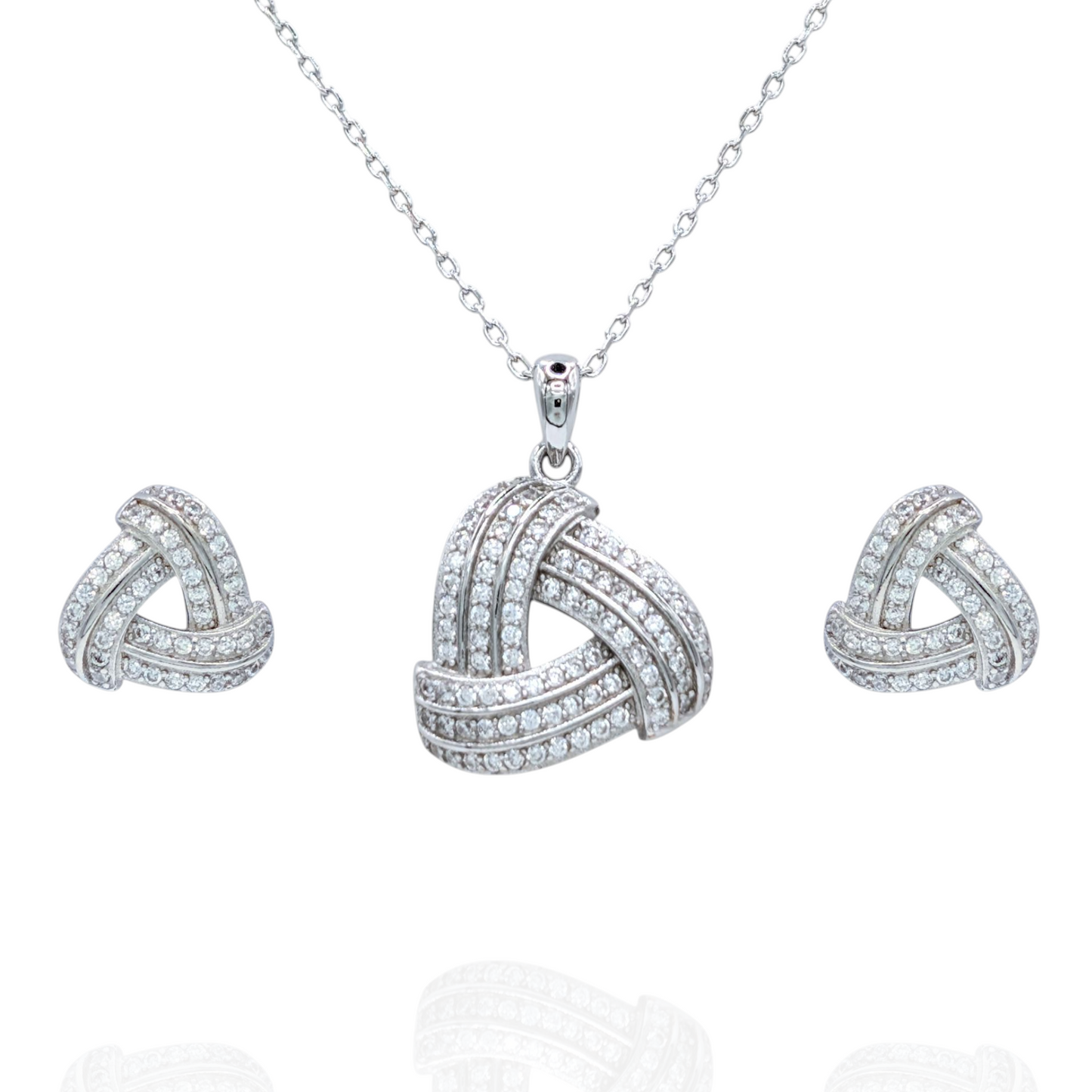 Parure Collier Boucles d'Oreilles Argent 925 Rhodié Motif Tressé Oxyde Zirconium