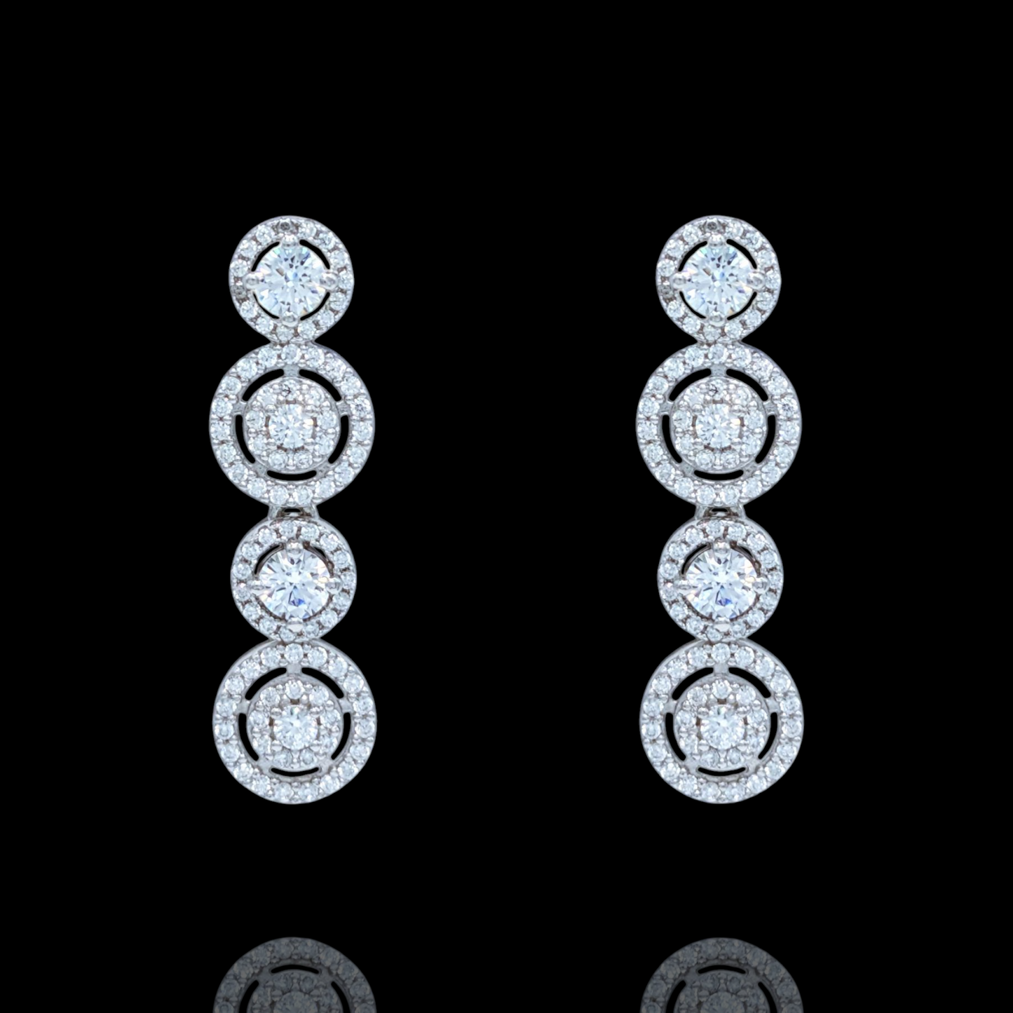 Boucles d'Oreilles Pendantes Argent 925 Rhodié, Cercles d'Oxyde de Zirconium