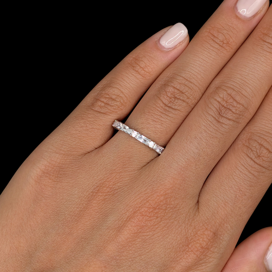 Bague Éternité Argent 925 Rhodié Oxydes de Zirconium Baguette et Ronds