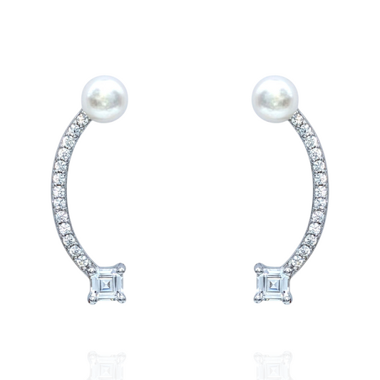 Boucles d'Oreilles Argent 925 Rhodié Perles Oxydes Zirconium