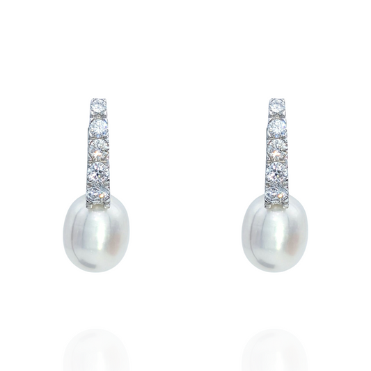 Boucles d'Oreilles Argent 925 Rhodié Perles Oxydes Zirconium