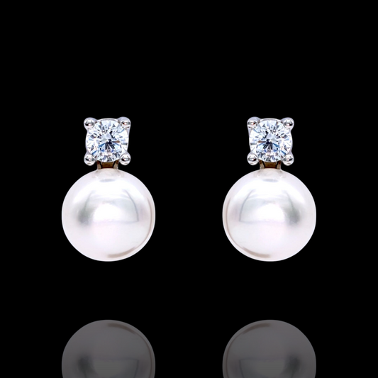 Boucles d'Oreilles Argent 925 Rhodié Perles Oxydes Zirconium