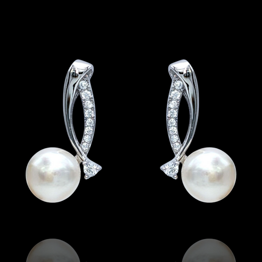 Boucles d'Oreilles Argent 925 Rhodié Perles Oxydes Zirconium