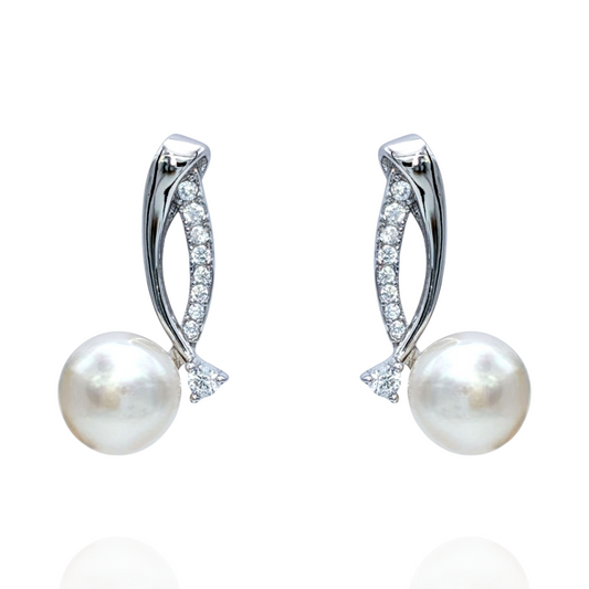 Boucles d'Oreilles Argent 925 Rhodié Perles Oxydes Zirconium