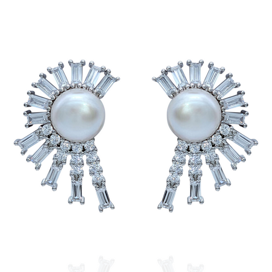 Boucles d'Oreilles Argent 925 Rhodié Perles Oxydes Zirconium Rayonnants