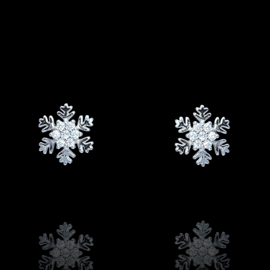 Boucles d'Oreilles Argent 925 Rhodié Flocons de Neige Oxydes Zirconium