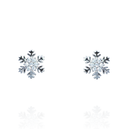 Boucles d'Oreilles Argent 925 Rhodié Flocons de Neige Oxydes Zirconium