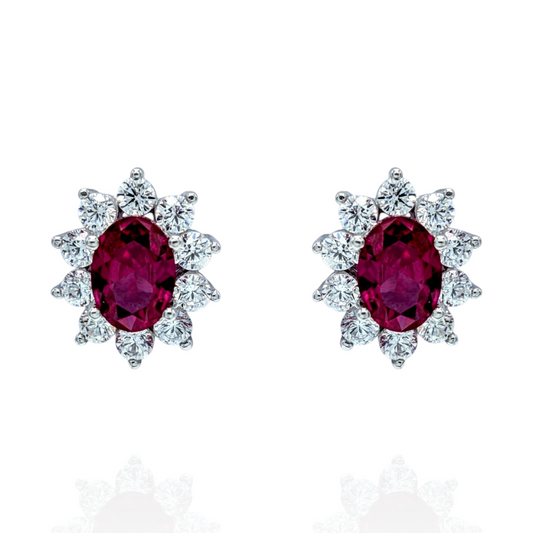 Boucles d'Oreilles Argent 925 Rhodié Corindon Rouge Oxyde de zirconium