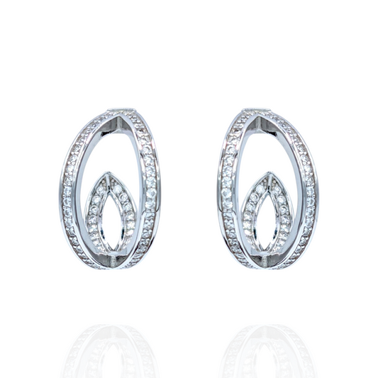 Boucles d'Oreilles Argent 925 Rhodié Oxydes de Zirconium Design Ovale