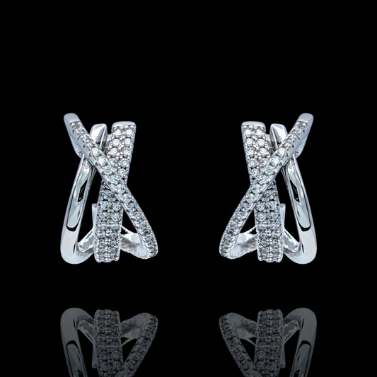 Boucles d'Oreilles Argent 925 Rhodié Croisées Oxydes de Zirconium