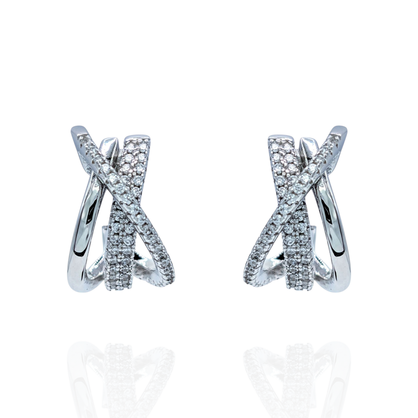 Boucles d'Oreilles Argent 925 Rhodié Croisées Oxydes de Zirconium