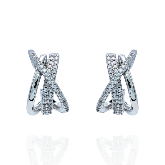 Boucles d'Oreilles Argent 925 Rhodié Croisées Oxydes de Zirconium