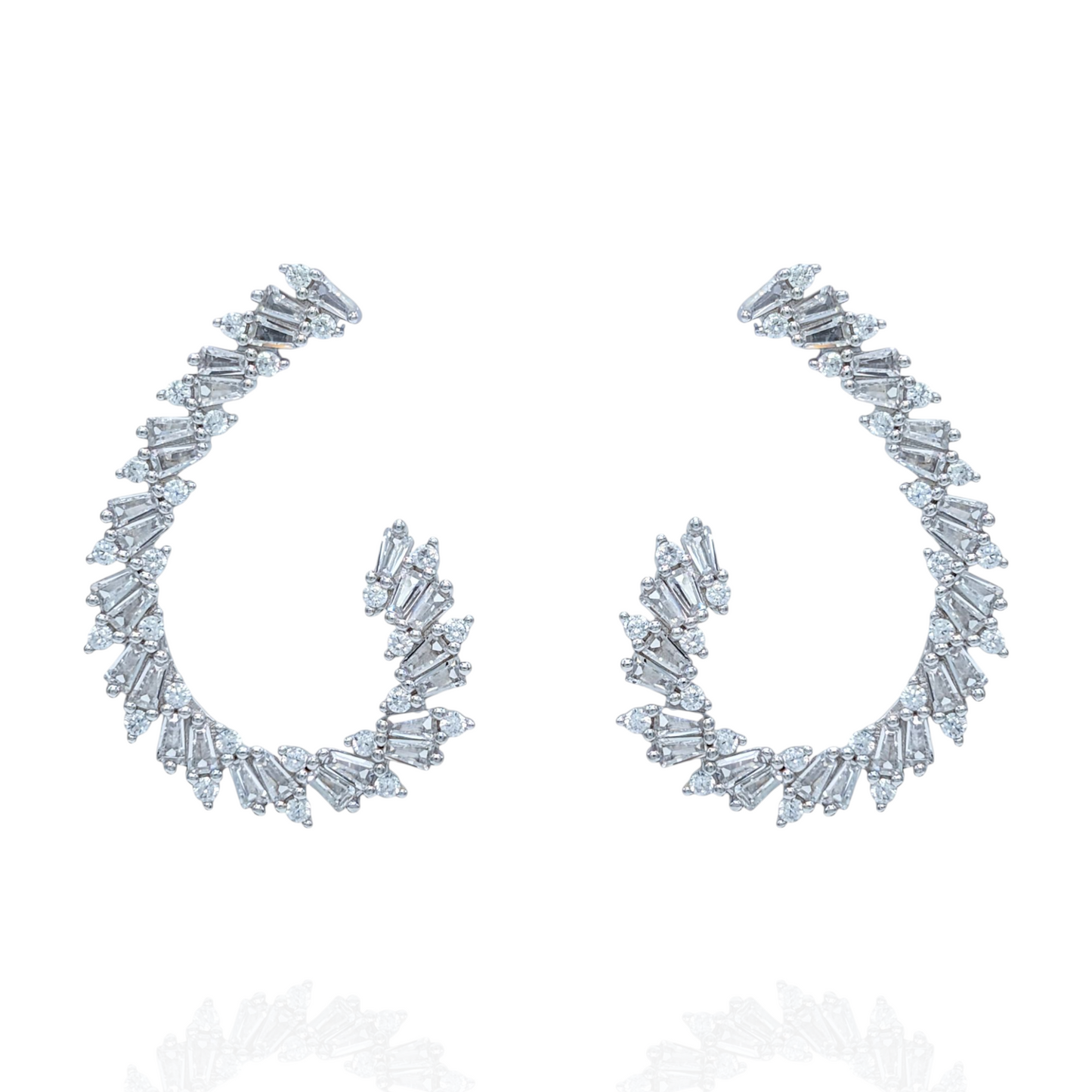 Boucles d'Oreilles Argent 925 Rhodié Semi-Créoles Oxydes Zirconium