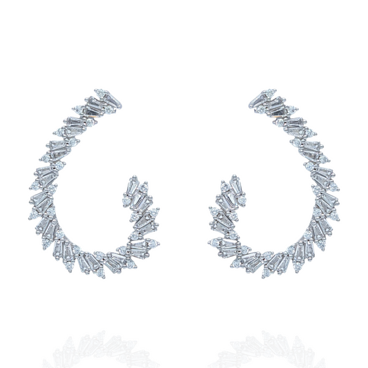 Boucles d'Oreilles Argent 925 Rhodié Semi-Créoles Oxydes Zirconium
