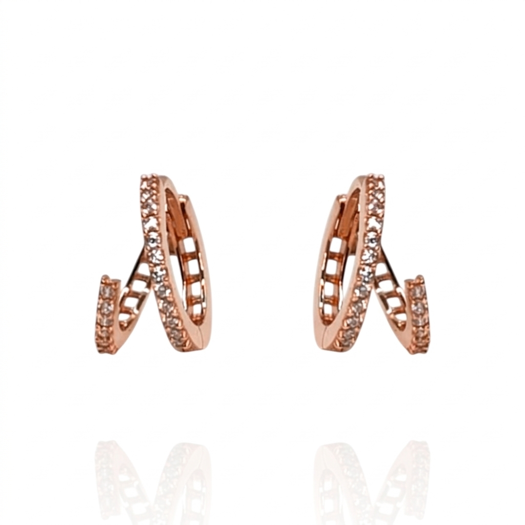Double Creole Earrings in 18K Rose Gold and Cubic Zirconia