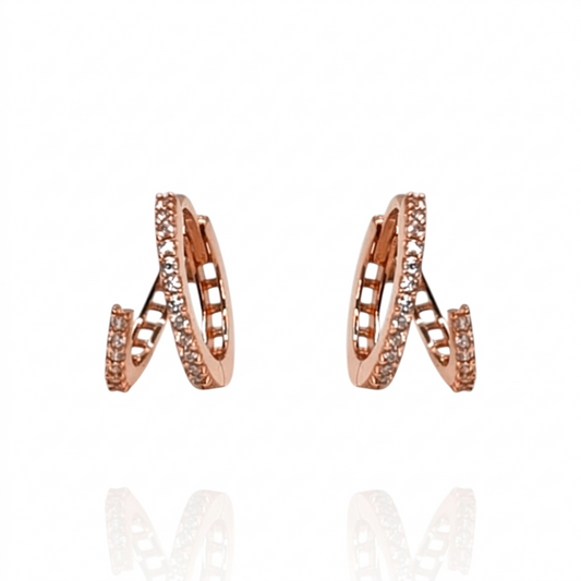 Boucles d'oreilles créoles doubles en Or Rose 750 et oxydes de zirconium