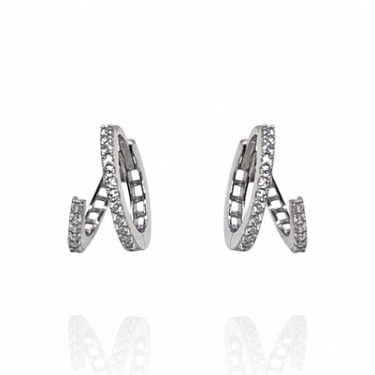 Boucles d'oreilles créoles doubles en Or Blanc 750 et oxydes de zirconium