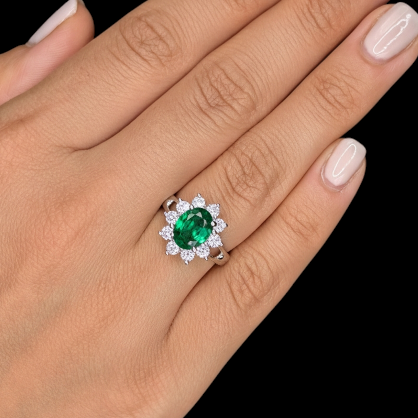Lady Ring 925 Rhodium Plated Silver Green Stone Zirconia Oxide