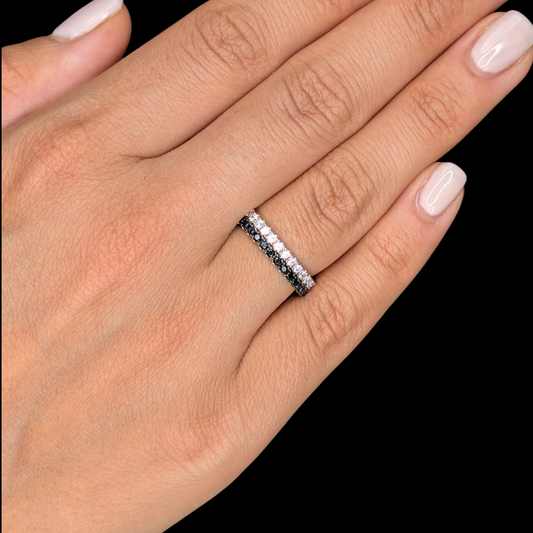 Bague Éternité Argent 925 Rhodié Oxyde de Zirconium Noir et Blanc