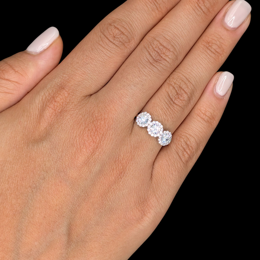 Bague Trilogie Argent 925 Rhodié, Éclatante Oxyde de Zirconium Blanc