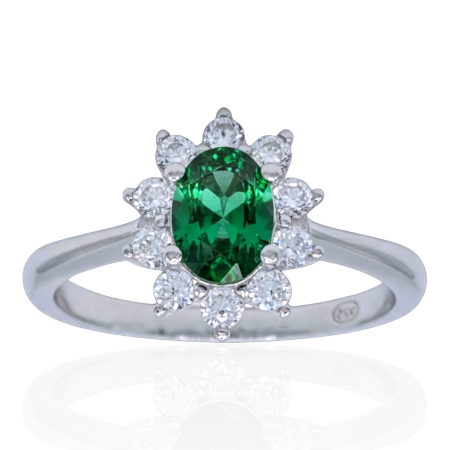 Bague Fleur Argent 925 Rhodié, Pierre Verte et Oxyde de Zirconium