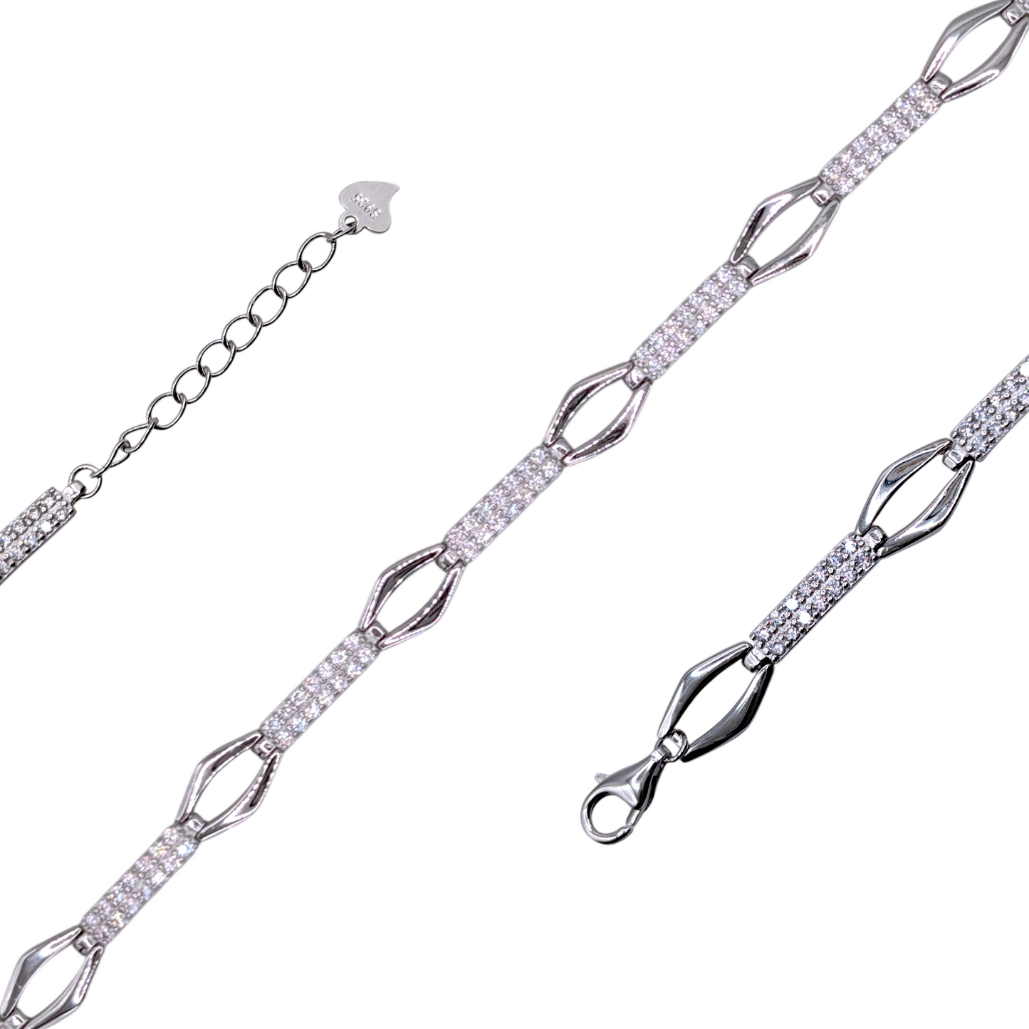 Bracelet Argent 925 Rhodié Oxyde de Zirconium Maille Élégante (19,5cm - 22,5cm)