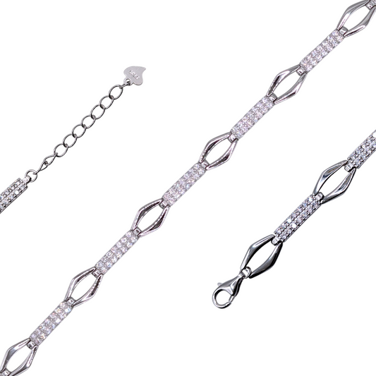 Bracelet Argent 925 Rhodié Oxyde de Zirconium Maille Élégante