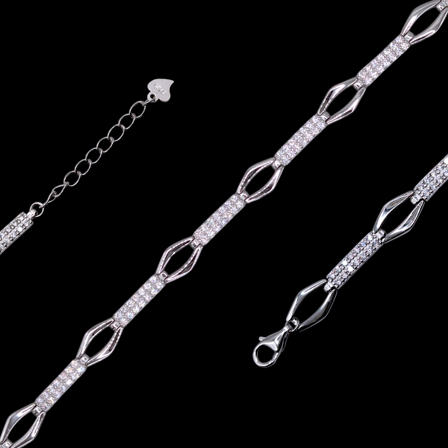 Bracelet Argent 925 Rhodié Oxyde de Zirconium Maille Élégante (19,5cm - 22,5cm)