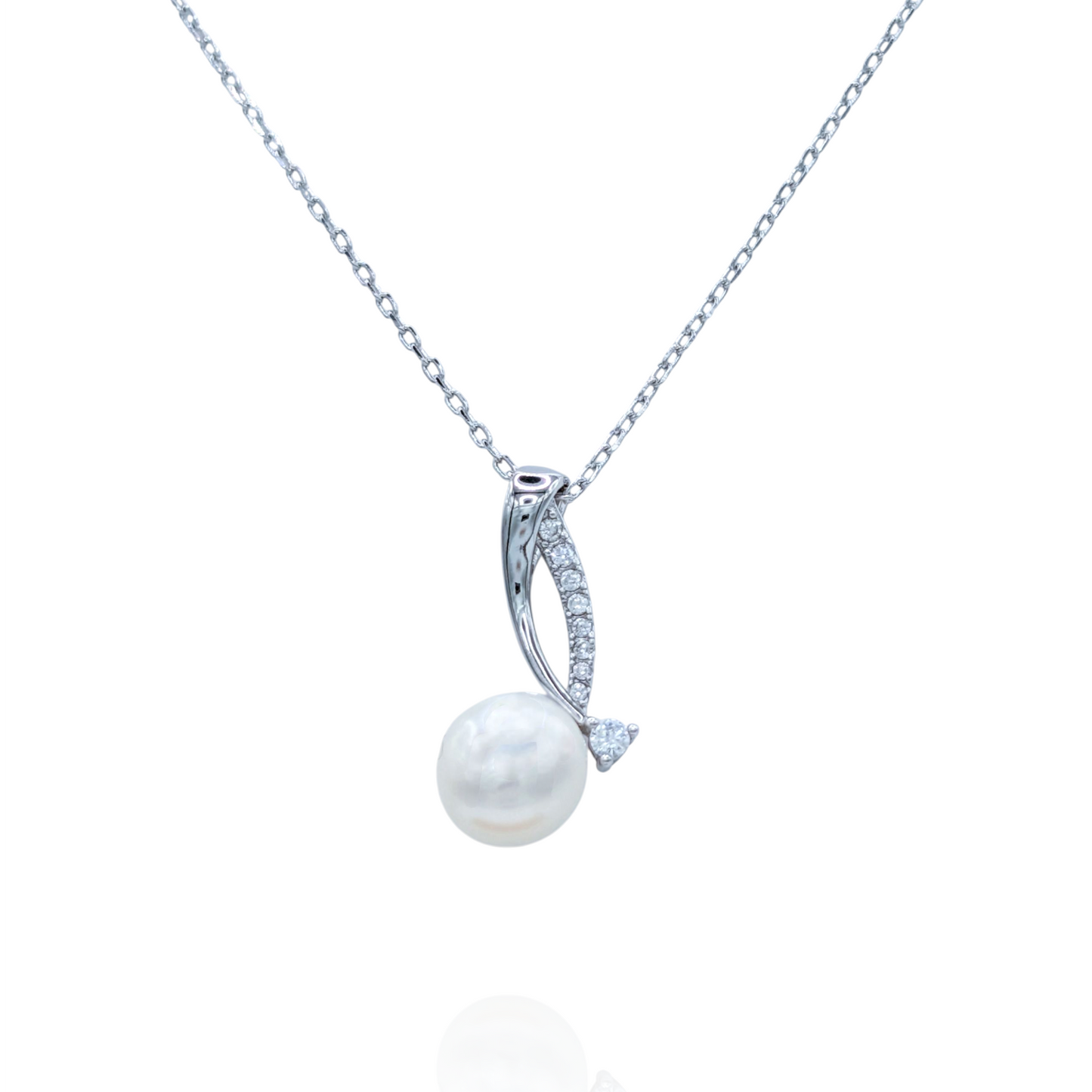 Collier Pendentif Argent 925 Rhodié Perle Naturelle et Zirconium Moderne