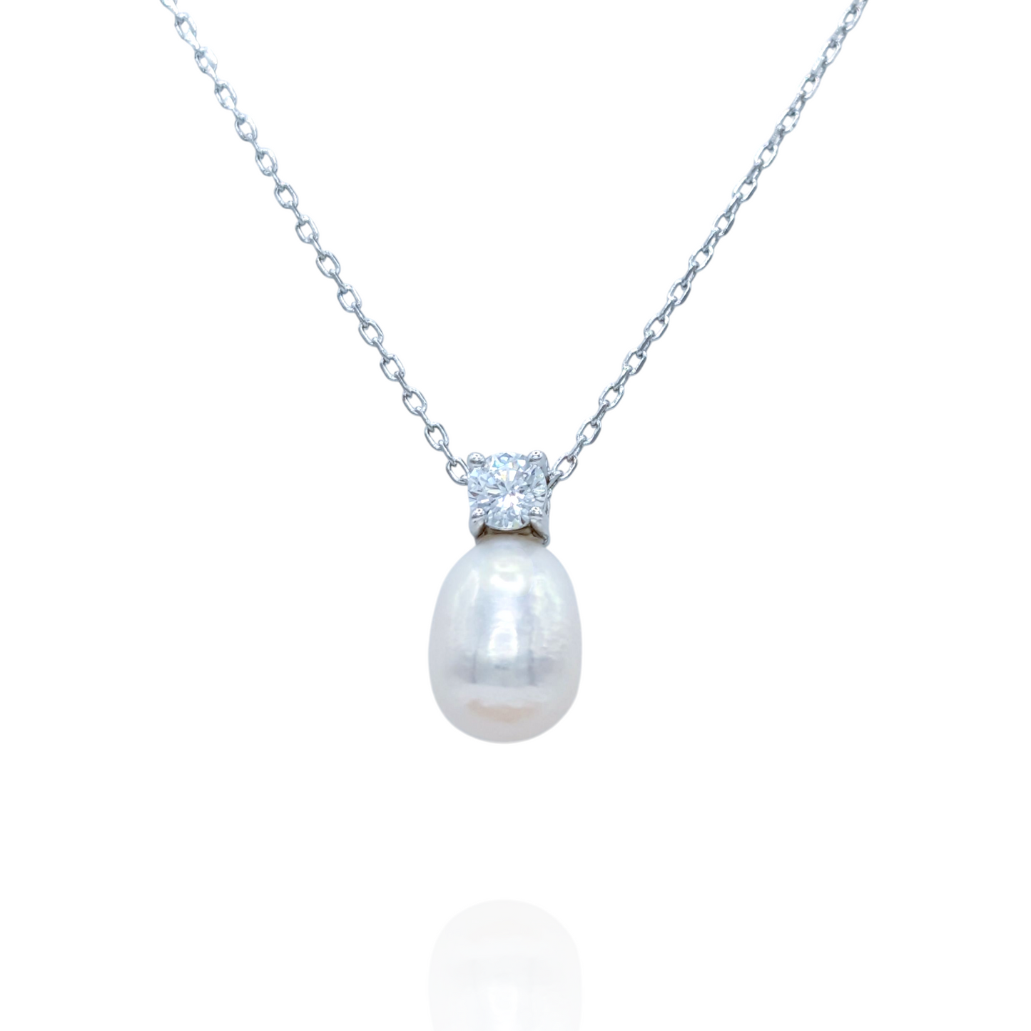 Collier Pendentif Argent 925 Rhodié Perle Naturelle et Zirconium Élégant