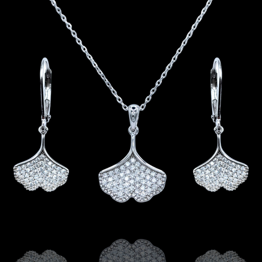 Parure Argent 925 Rhodié Ginkgo Biloba Oxyde de Zirconium Scintillant