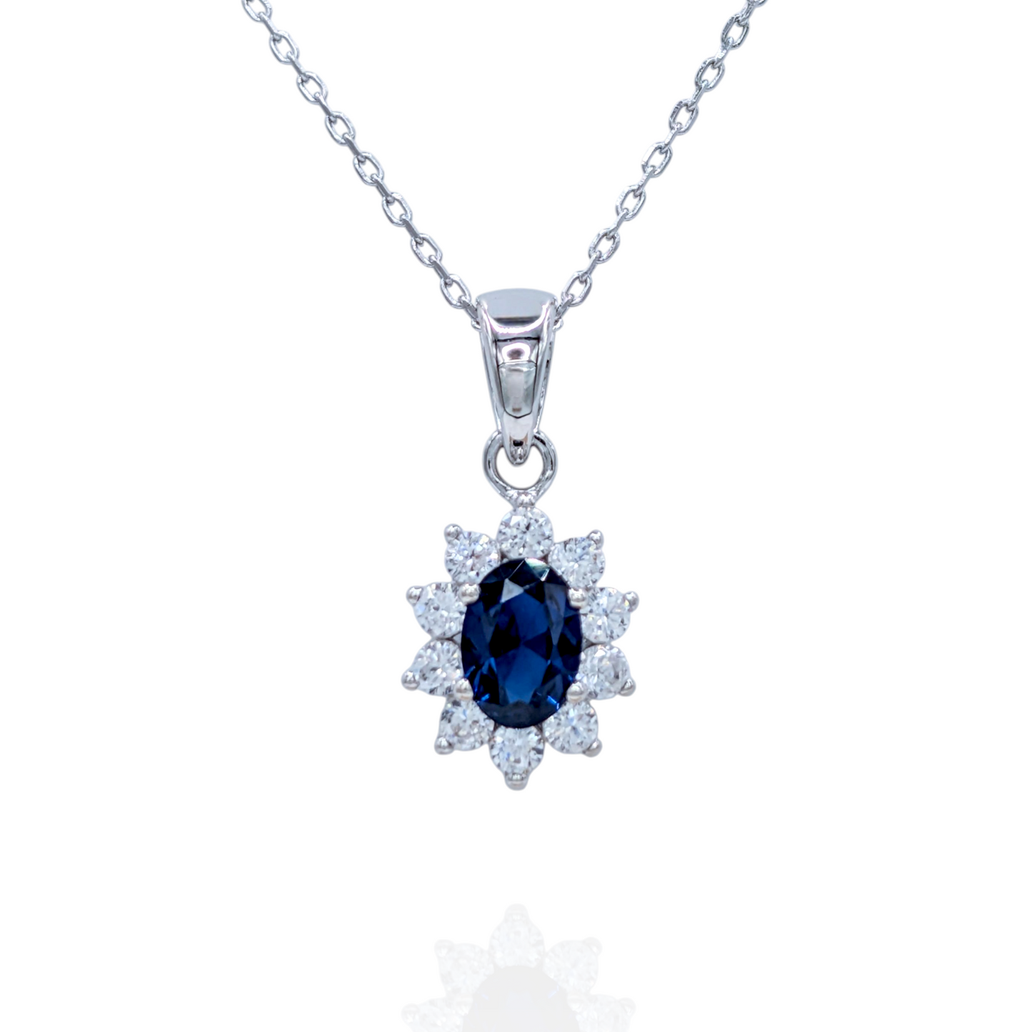 Collier Argent 925 Rhodié Bleu Corindon Synthétique et Oxyde de Zirconium