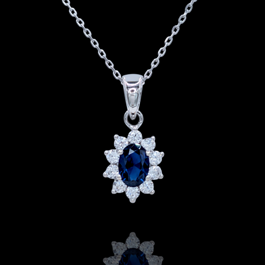 Collier Argent 925 Rhodié Bleu Corindon Synthétique et Oxyde de Zirconium