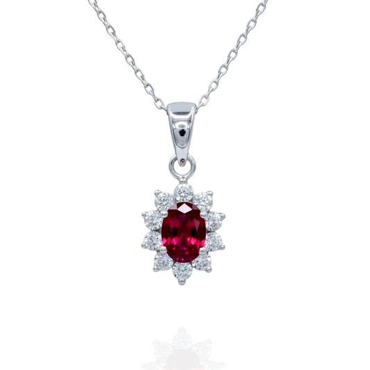 Collier Argent 925 Rhodié Rouge Corindon Synthétique et Oxyde de Zirconium