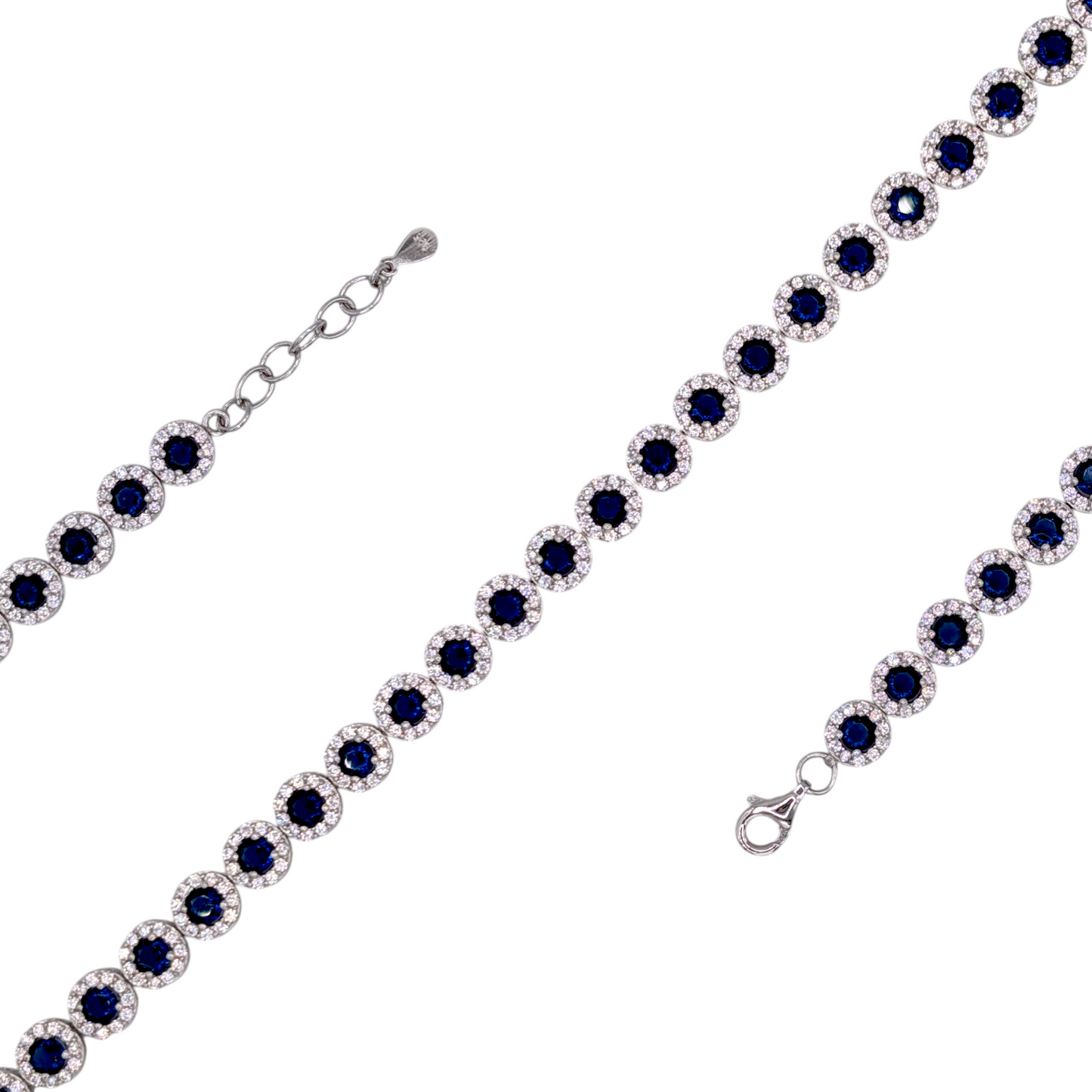 Bracelet Tennis Argent 925 Rhodié Corindon Bleu Zirconium Classique Luxe (18,5cm - 20,5cm)