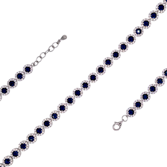 Bracelet Tennis Argent 925 Rhodié Corindon Bleu Zirconium Classique Luxe