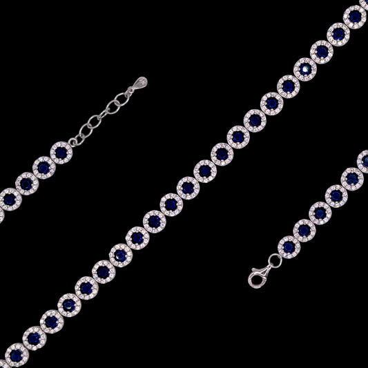 Bracelet Tennis Argent 925 Rhodié Corindon Bleu Zirconium Classique Luxe