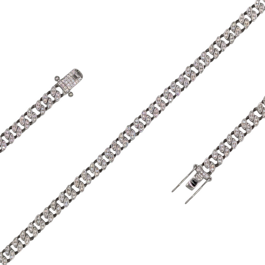 Bracelet Maille Cubaine Argent 925 Rhodié Oxyde de Zirconium Luxe