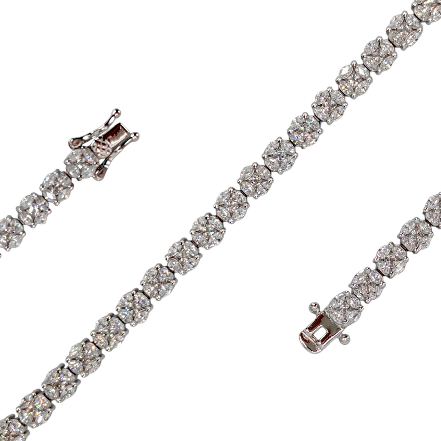 Bracelet Tennis Argent 925 Rhodié Oxyde de Zirconium Fleur (19,5cm)