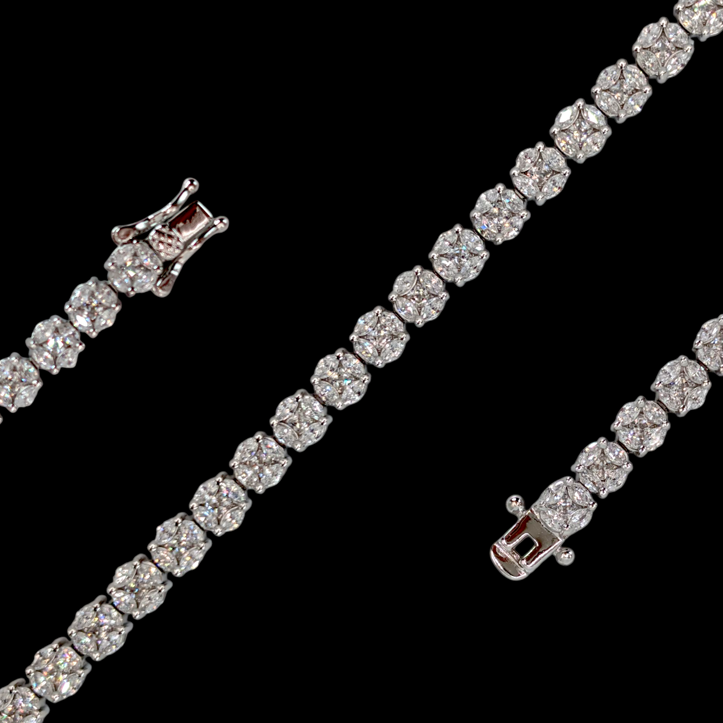 Bracelet Tennis Argent 925 Rhodié Oxyde de Zirconium Fleur (19,5cm)