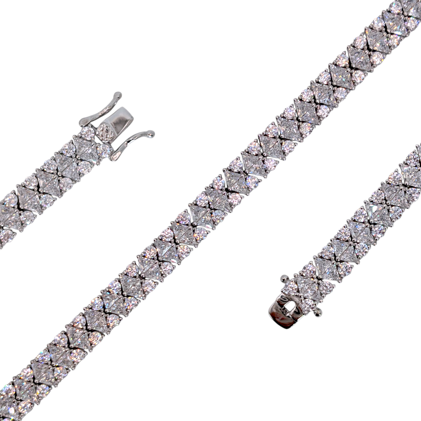 Bracelet Argent 925 Rhodié Double Rangée Oxyde de Zirconium Scintillant Moderne (19cm)