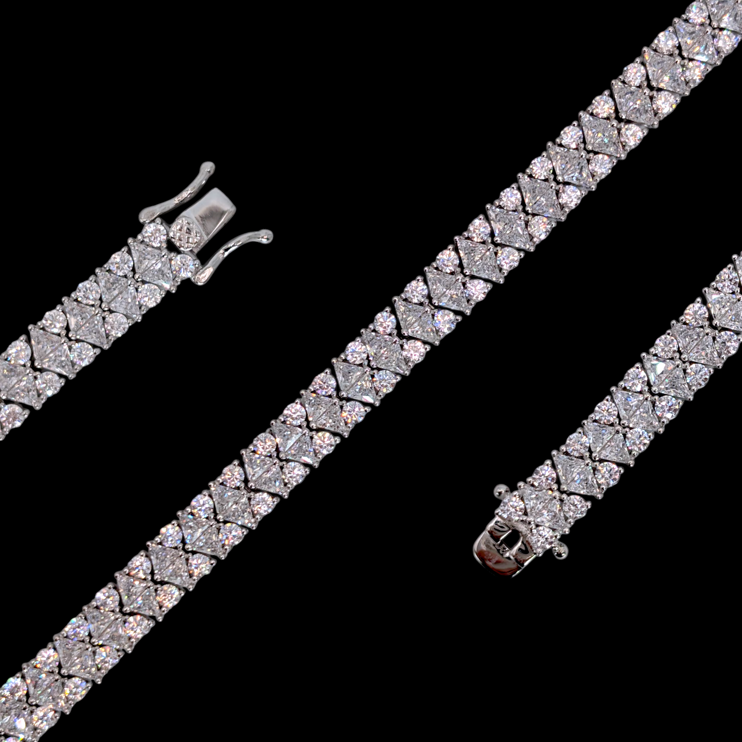 Bracelet Argent 925 Rhodié Double Rangée Oxyde de Zirconium Scintillant Moderne (19cm)