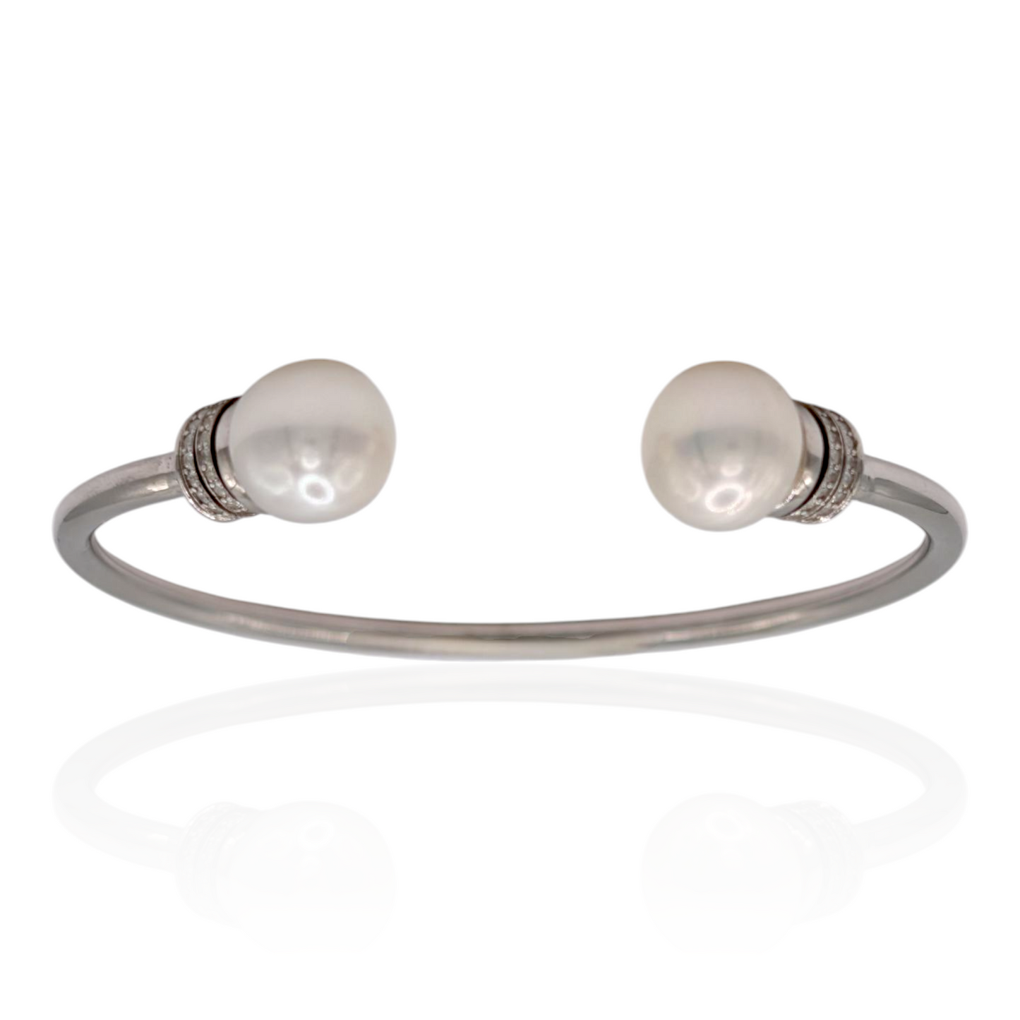 Bracelet Jonc Argent 925 Rhodié Perle Naturelle Zirconium Minimaliste Chic