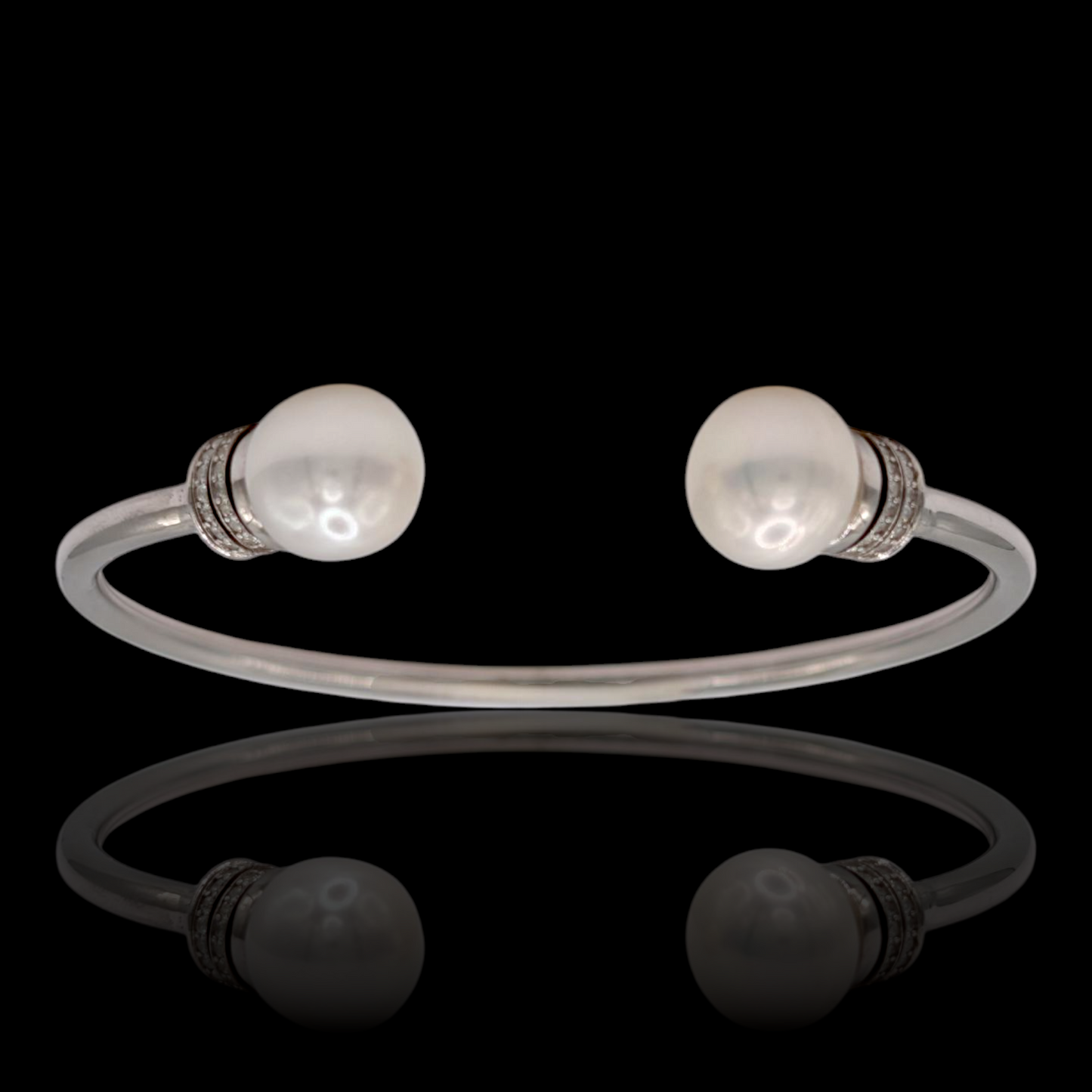 Bracelet Jonc Argent 925 Rhodié Perle Naturelle Zirconium Minimaliste Chic