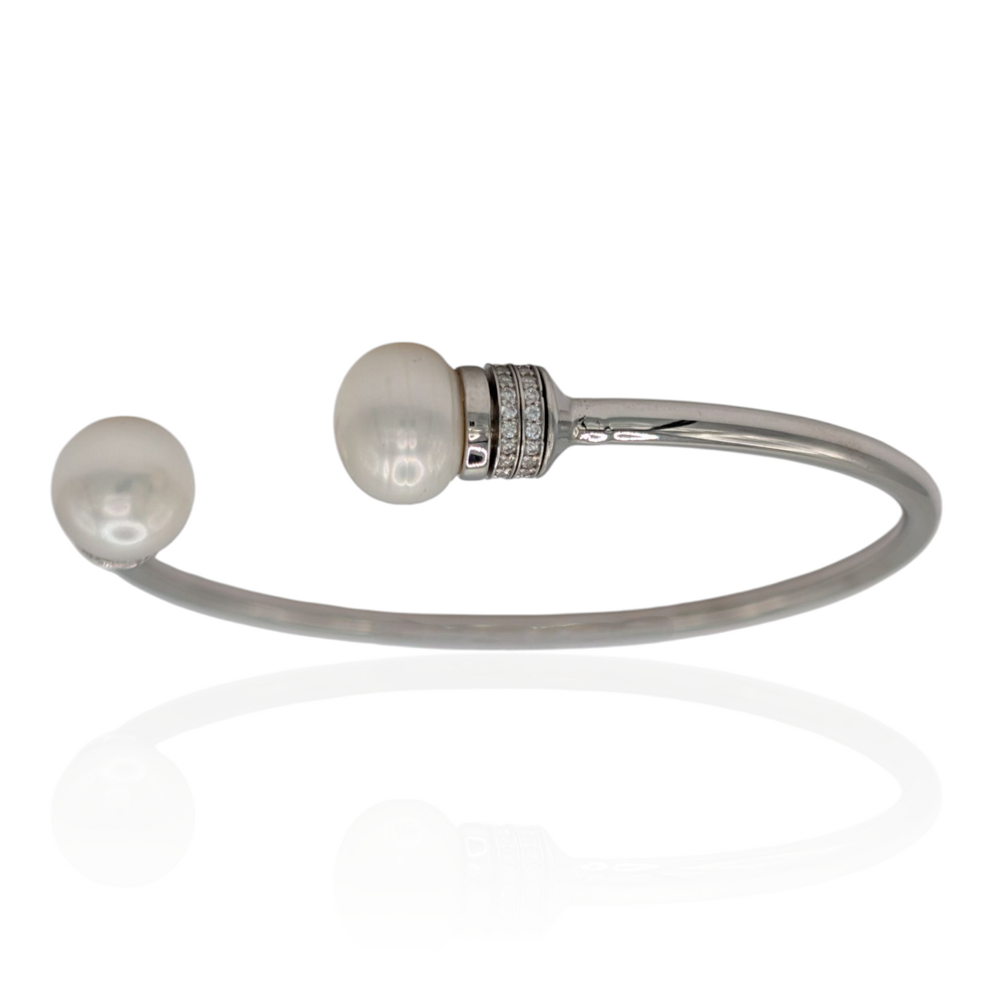 Bracelet Jonc Argent 925 Rhodié Perle Naturelle Zirconium Minimaliste Chic