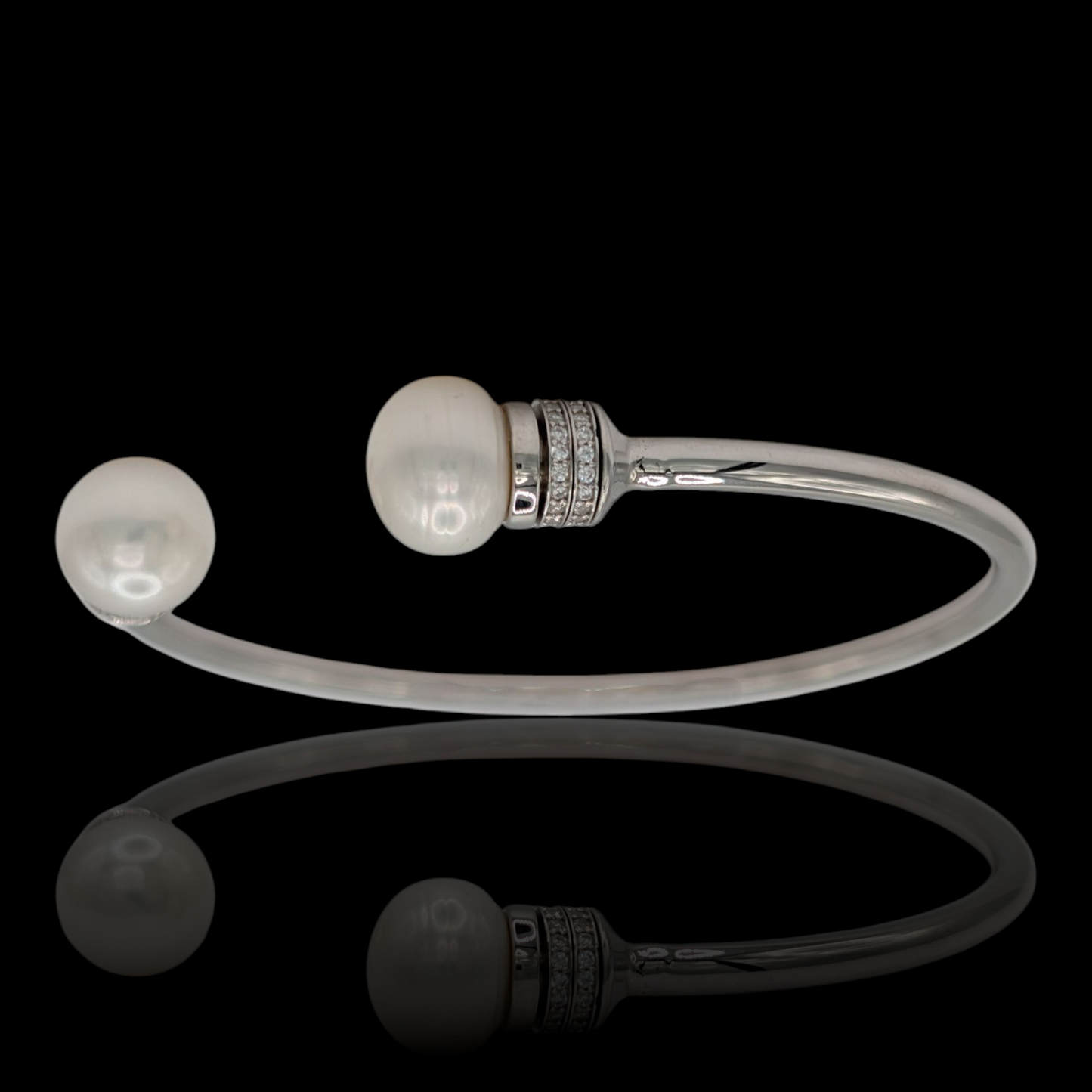 Bracelet Jonc Argent 925 Rhodié Perle Naturelle Zirconium Minimaliste Chic