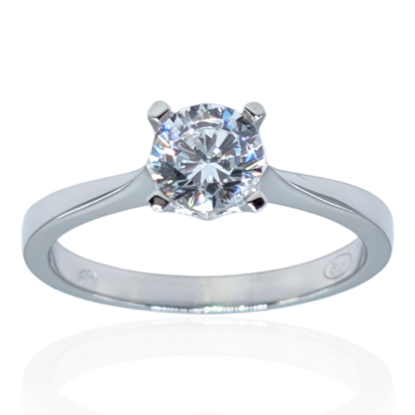 Klassischer Solitärring (6 mm) aus rhodiniertem 925er Silber und weißem Zirkonia
