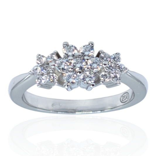 Bague bouquet floral en argent 925 rhodié et oxydes de zirconium blancs